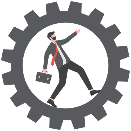 Man running on gear mechanism  Illustration