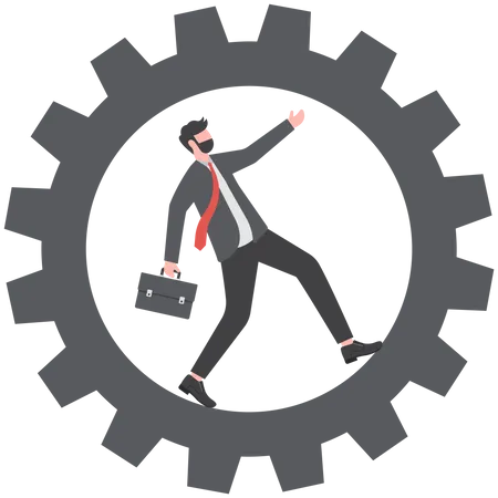Man Running On Gear Mechanism Cogwheel Concept Of Business Illustration