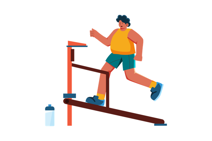 Man running on manual treadmill at gym  Illustration