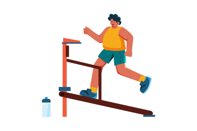 Man running on manual treadmill at gym  Illustration