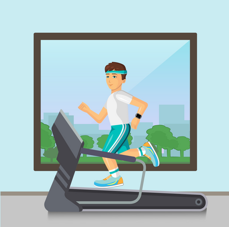Man running on traedmill  Illustration