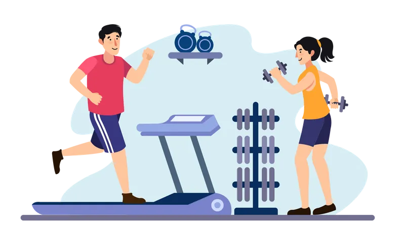 Man running on treadmill Illustration