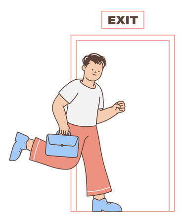 Man running out of a door during earthquake  Illustration