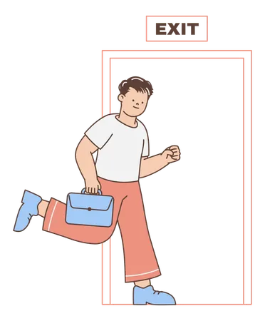 Man running out of a door during earthquake  Illustration