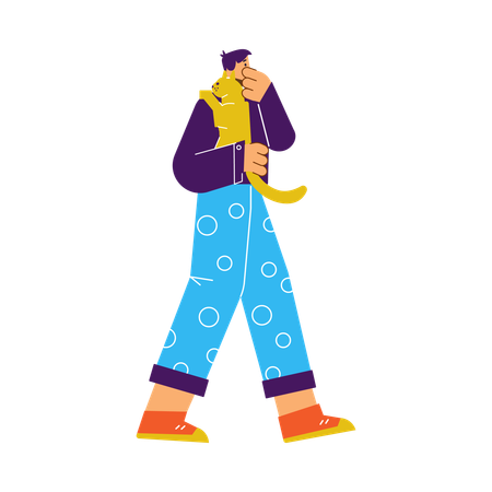 Man running saving himself and pet from fire  Illustration