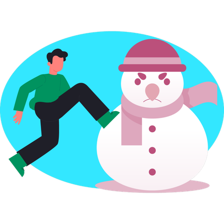 Man running to words angry snowman  Illustration