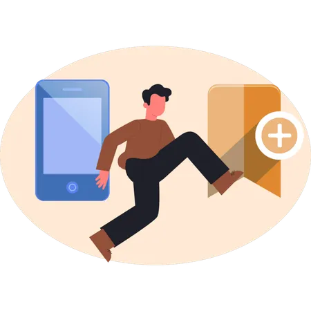 Man running to words mobile  Illustration