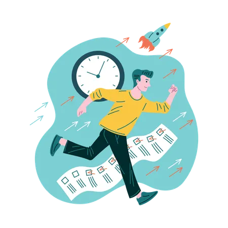 Man running to work goal doing many task  Illustration