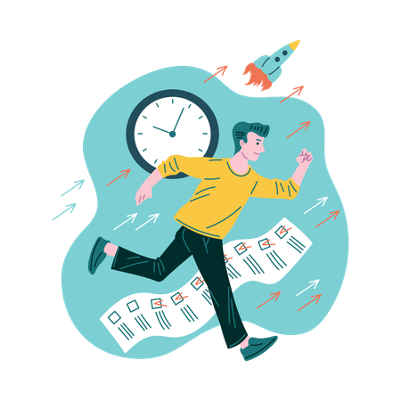 Man running to work goal doing many task  Illustration