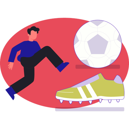 サッカー場に向かって走る男性  イラスト