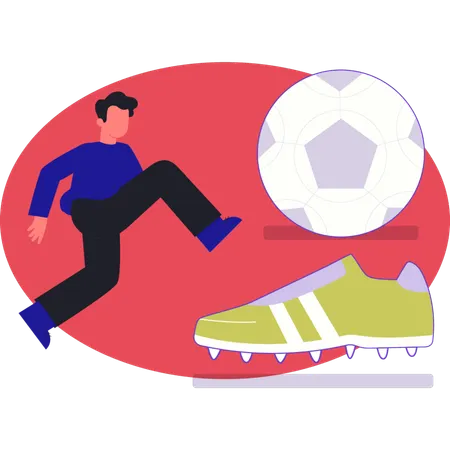 サッカー場に向かって走る男性  イラスト