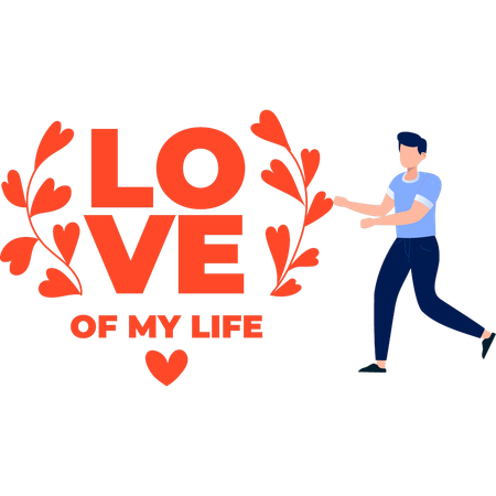 Man running towards love tag  Illustration