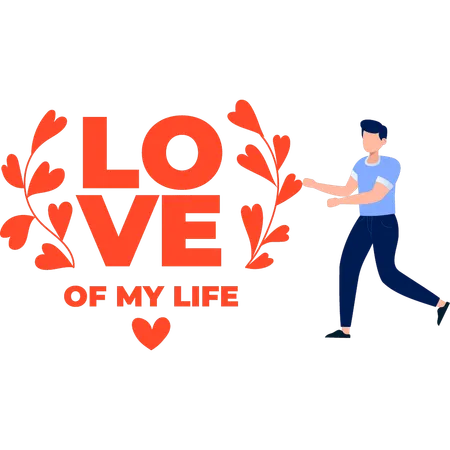 Man running towards love tag  Illustration