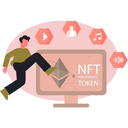 Man running towards NTF token  Illustration