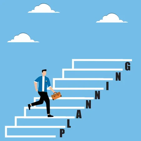 Man running up planning steps  Illustration