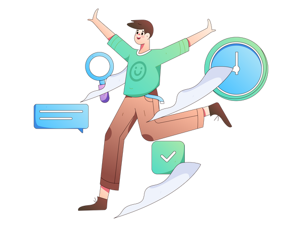 Man running while doing business research  Illustration
