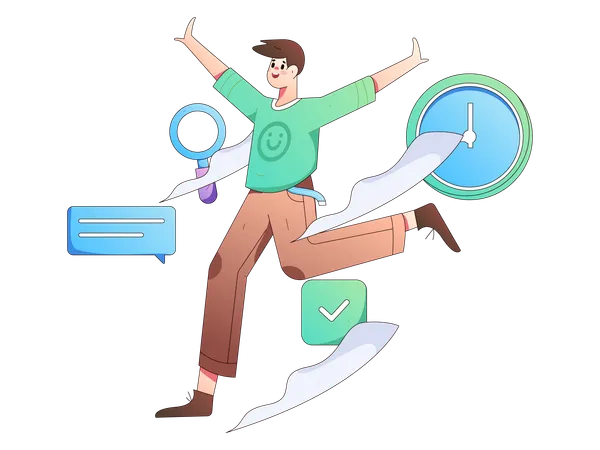 Man running while doing business research  Illustration