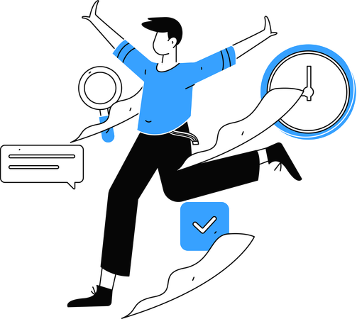 Man running while doing business research  Illustration