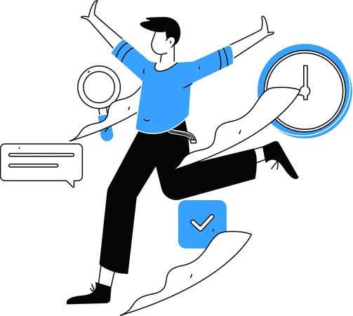 Man running while doing business research  Illustration