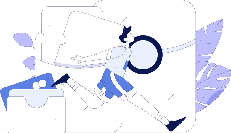 Man running while getting financial report  Illustration
