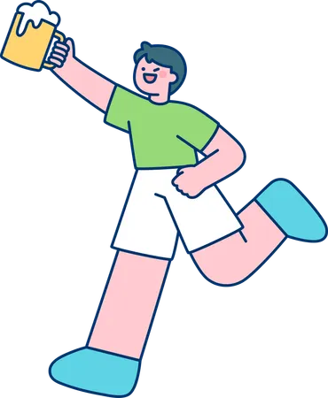 Man running while holding beer  Illustration