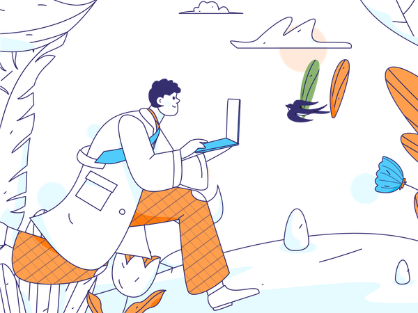 Man running while holding laptop  イラスト