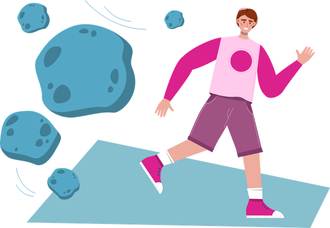 Man running while uncertainly  rock fall down  Illustration