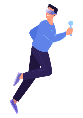 Man running while wearing VR glasses  Illustration