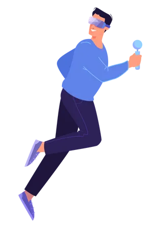 Man running while wearing VR glasses  Illustration