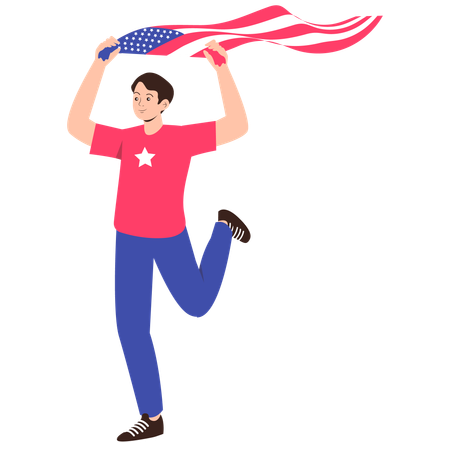 Man Running with American Flag Scarf  Illustration