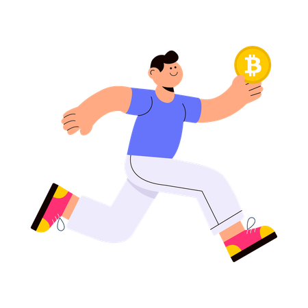 Man running with Bitcoin coin  Illustration