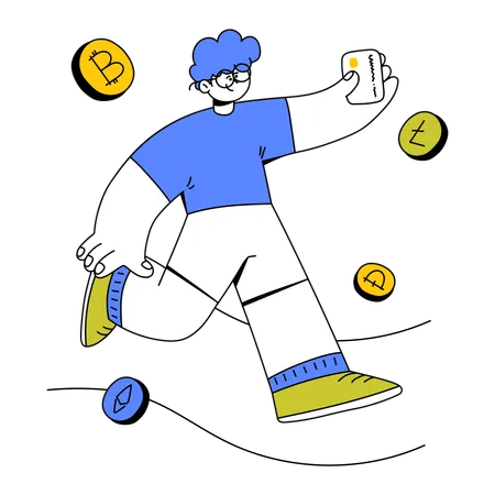 Man Running With Card To Buy Cryptocurrency  Illustration