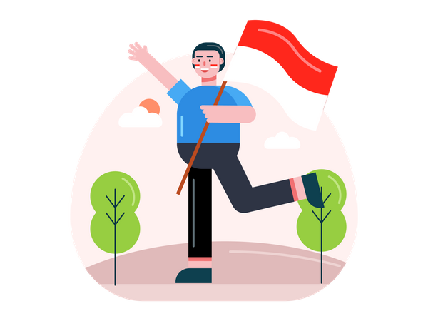 Man running with country flag  Illustration