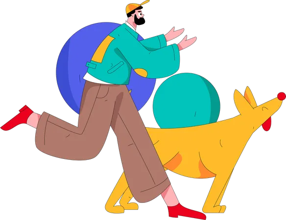 Man running with dog  Illustration