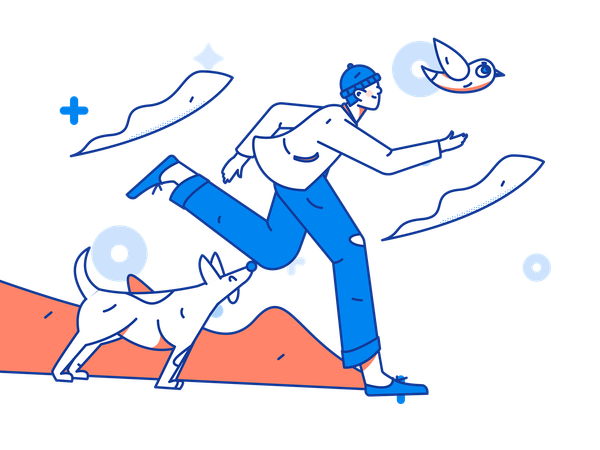 Man running with dog  Illustration