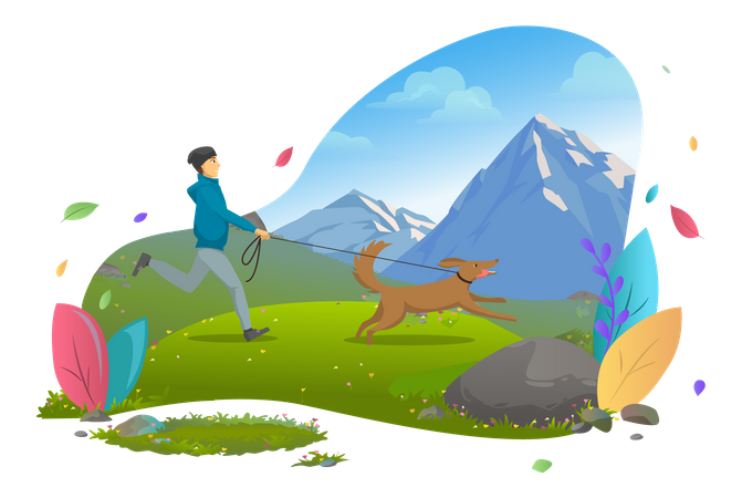 Man running with dog  Illustration