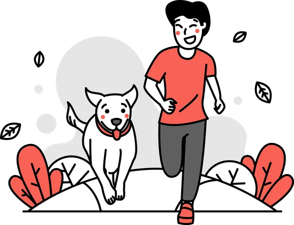 Man running With Dog  Illustration