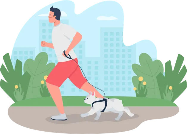 Man running with dog on leash Illustration