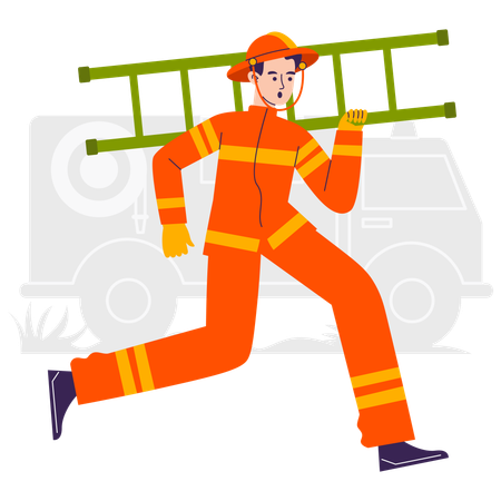 Man running with emergency ladder  Illustration