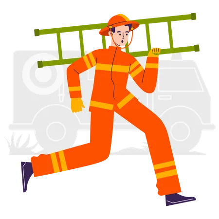 Man running with emergency ladder  Illustration