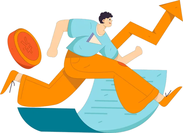 Man running with financial growth  Illustration