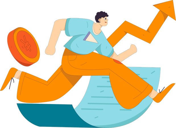 Man running with financial growth  Illustration