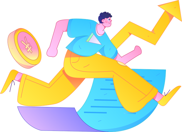 Man running with financial growth  Illustration