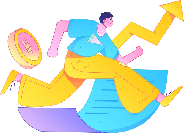 Man running with financial growth  Illustration