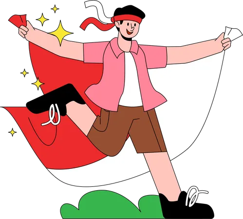 Man running with indonesian flag  Illustration