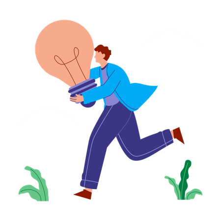 Man running with light bulb  Illustration