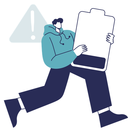 Man running with Low battery  Illustration