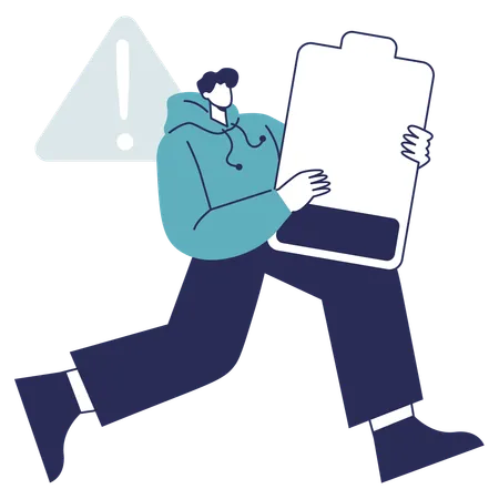 Man running with Low battery  Illustration