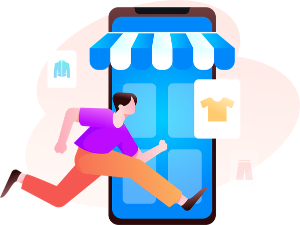 Man runs for sale shopping  Illustration