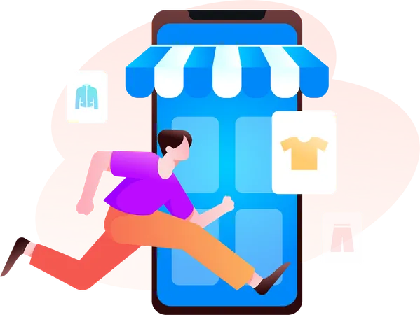 Man runs for sale shopping  Illustration